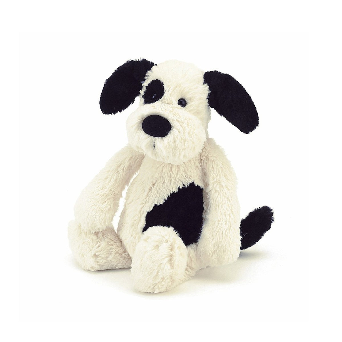 Jellycat bamse, Bashful hundehvalp i sort og creme, 18 cm.