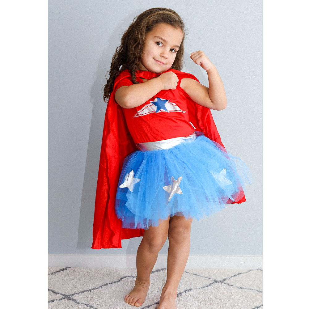 Den Goda Fen utklädnad, Super Wondergirl med cape – strl. 4-6 år
