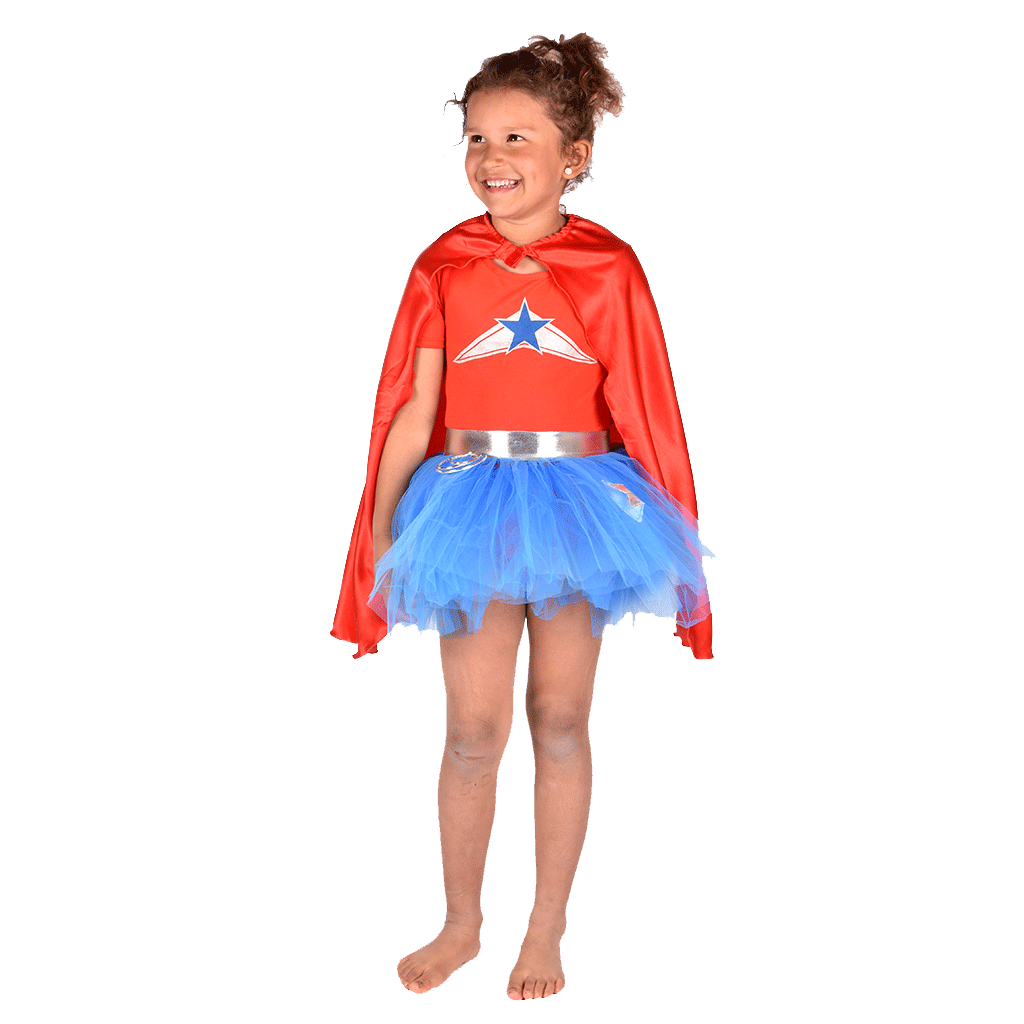 Den Goda Fen udklædning, Super Wonder m. kappe - str. 4-6 år