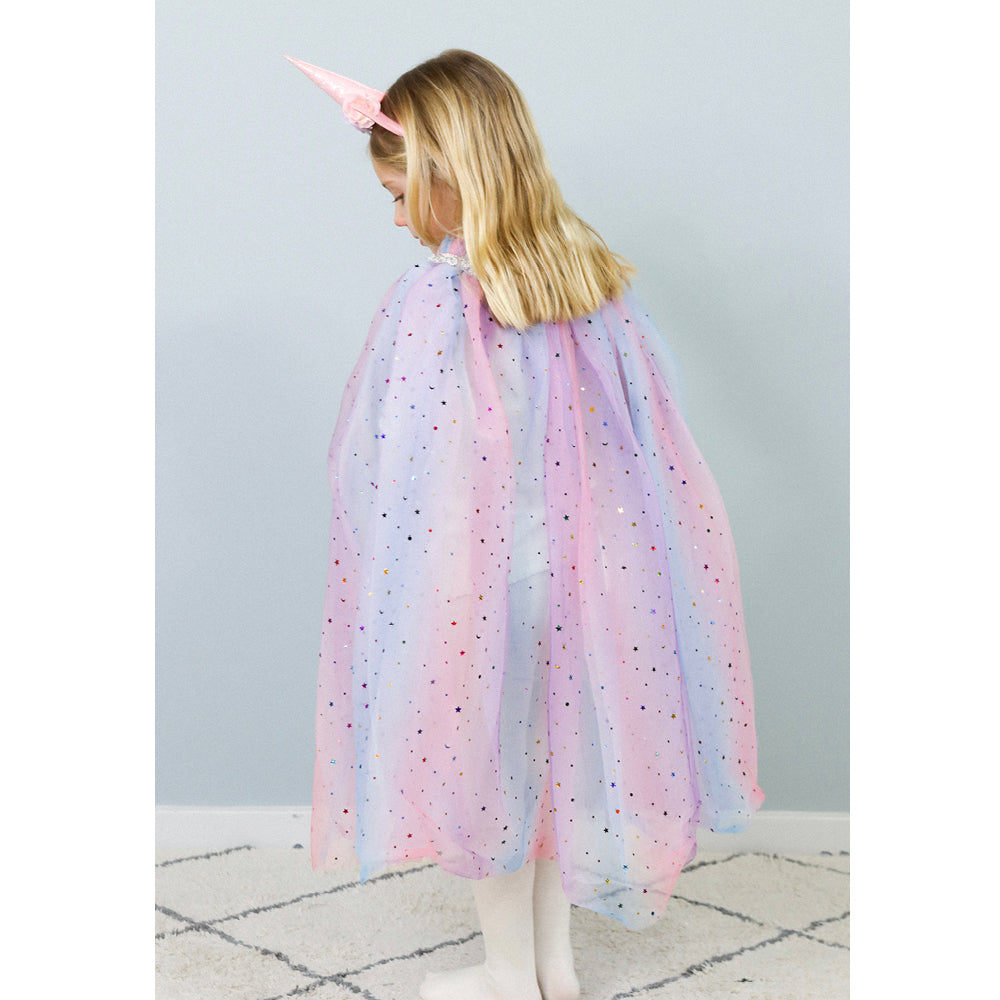 Great Pretenders djurdräkt, enhörningscape och hårband - stl. 4-6 år