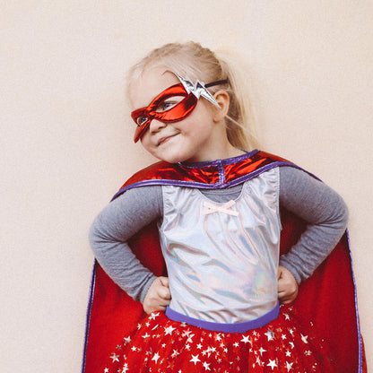 Great Pretenders utklädningskläder, Superhjälte tjej med mask - strl. 4-6 år