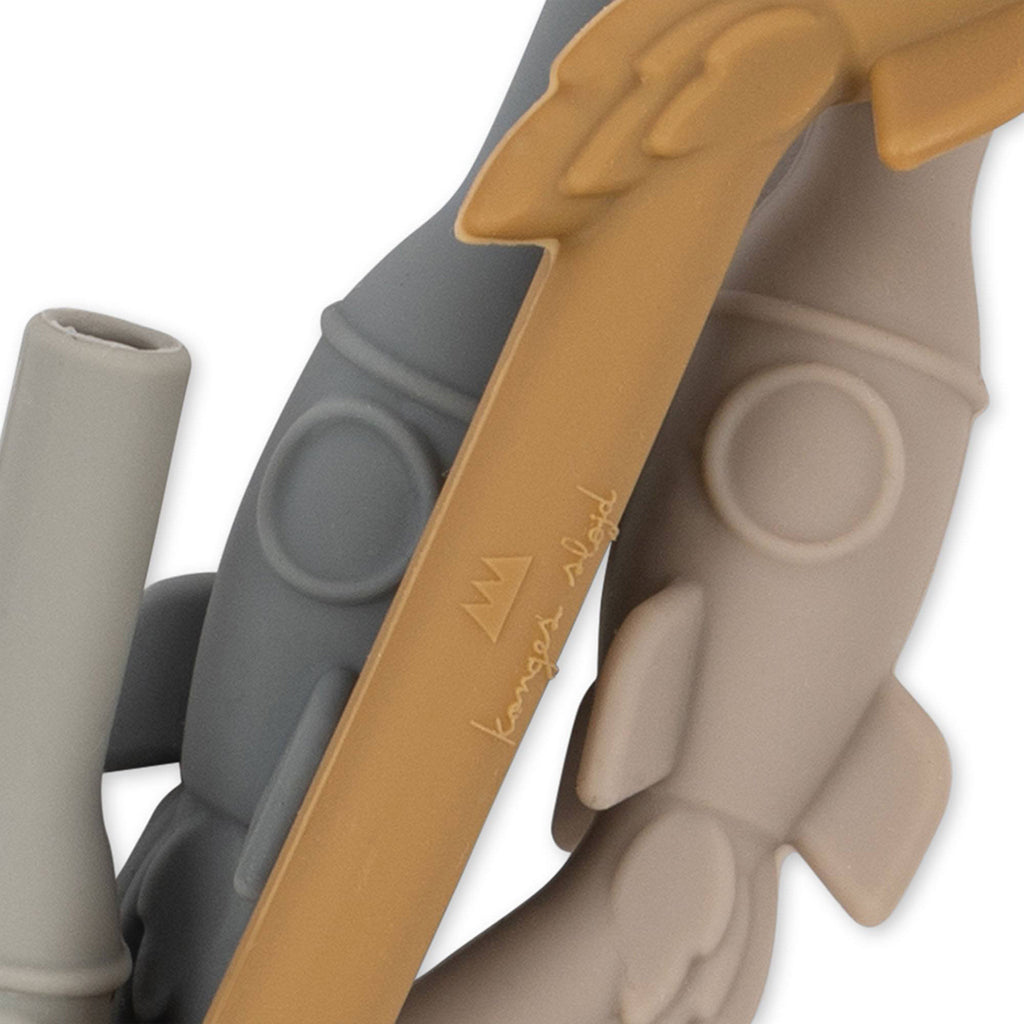 Konges Sløjd Rocket sugrör i silikon, 4 st. - Quarry blue mix