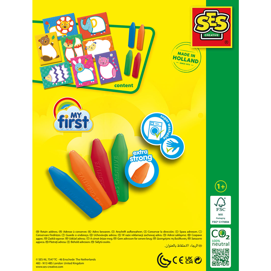 SES Creative Mitt första kreativa set, färgkritor och djurkort - För 1-4 år