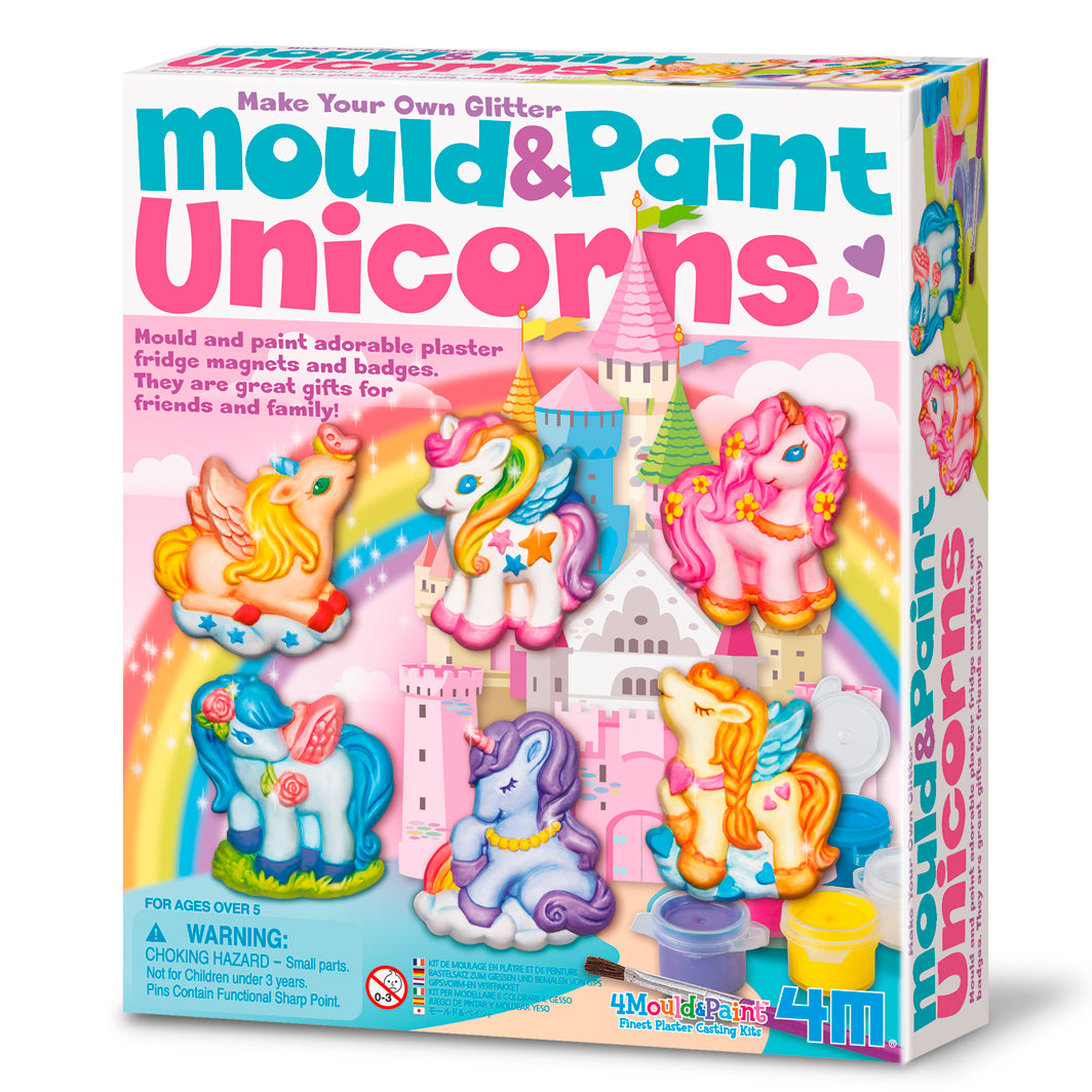 4M creative craft, støb og mal gips magneter og badges, enhjørninger med glimmer