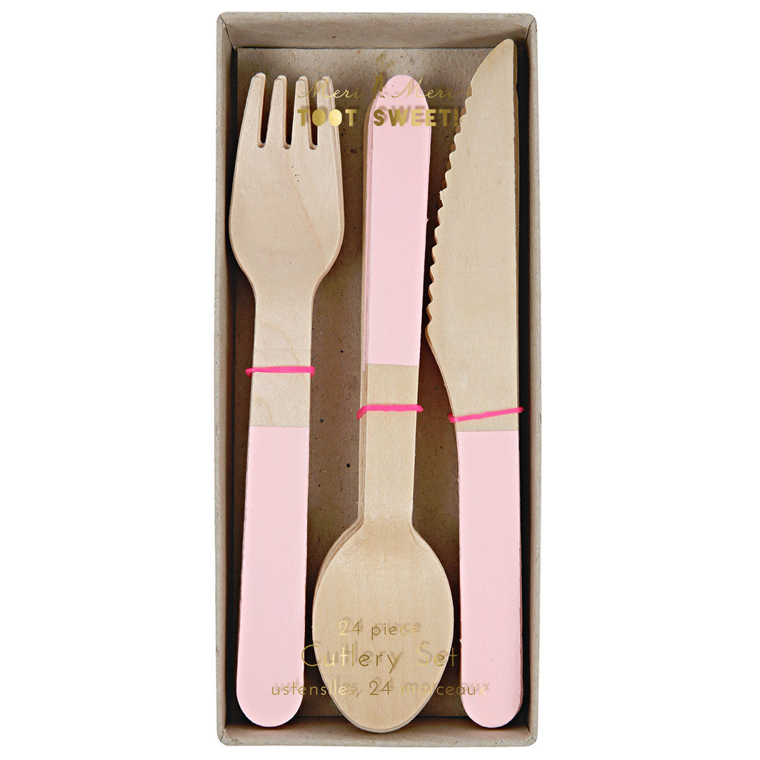 Meri Meri træbestik, Toot Sweet - pink - 24 dele