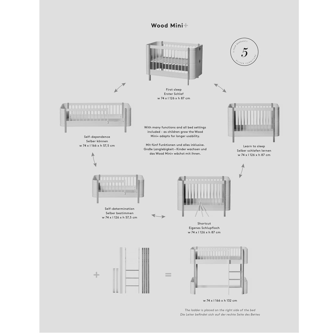 Oliver Furniture, Wood Mini+ spjälsäng inkl. juniorkit - vit