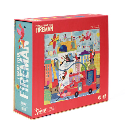 Londji puslespil, I want to be Fireman - 36 brikker - viser bagside af æske