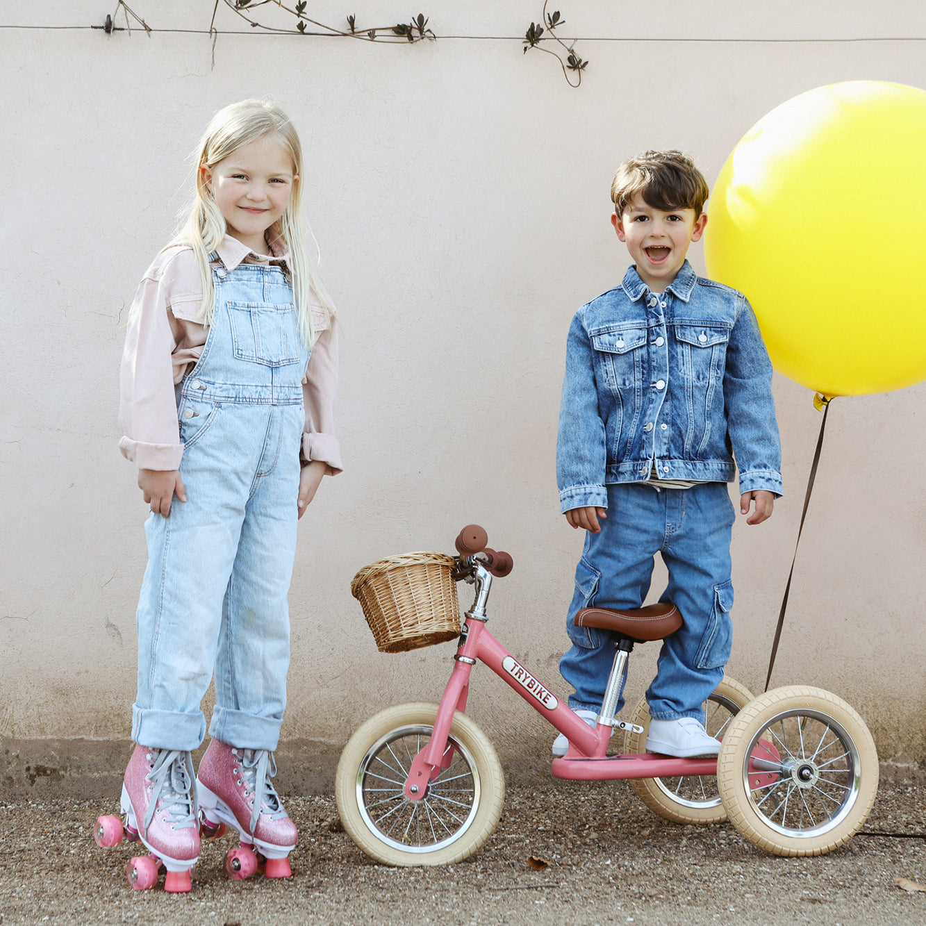 Trybike trehjulig balanscykel, vintage rosa med retrolook