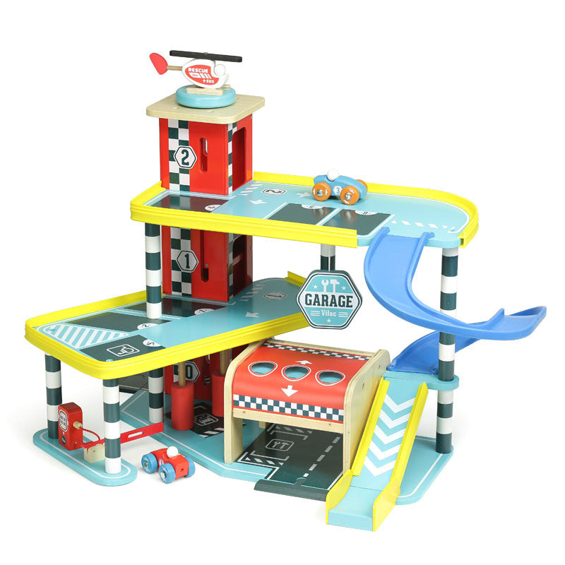 Vilac bilgarage i træ, stor - City. Til den lille bilentusiast